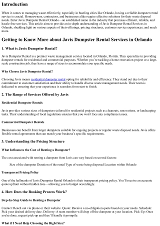 Getting to Know More about Javis Dumpster Rental Services in Orlando