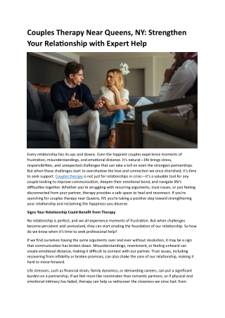 Couples Therapy Near Queens, NY- Strengthen Your Relationship with Expert Help
