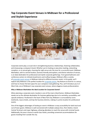 Top Corporate Event Venues in Midtown for a Professional and Stylish Experience