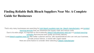 finding reliable bulk bleach suppliers near