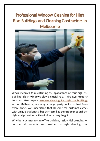 Professional Window Cleaning for High Rise Buildings and Cleaning Contractors in Melbourne