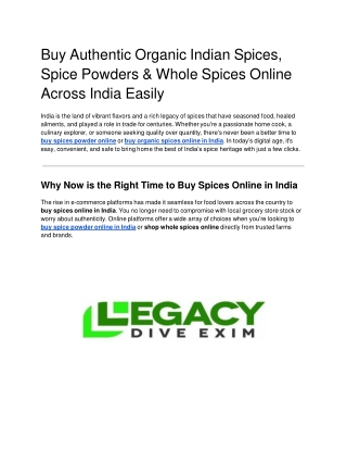 Buy Authentic Organic Indian Spices, Spice Powders & Whole Spices Online Across India Easily