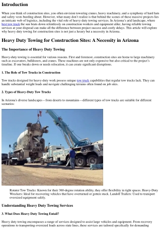Heavy Duty Towing for Construction Sites: A Necessity in Arizona