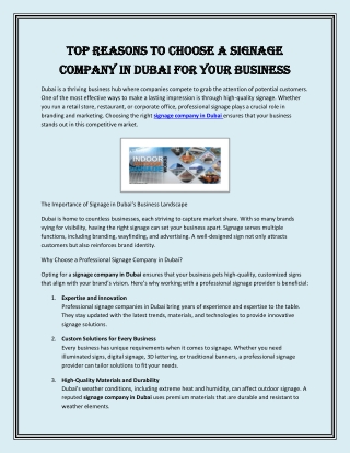 Top Reasons to Choose a Signage Company in Dubai for Your Business