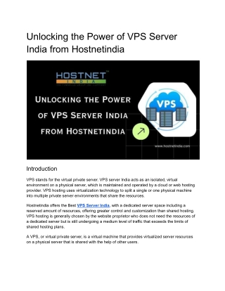 Unlocking the Power of VPS Server India from Hostnetindia
