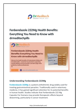 Fenbendazole 222Mg Health Benefits- Everything You Need to Know with drmeditechpills