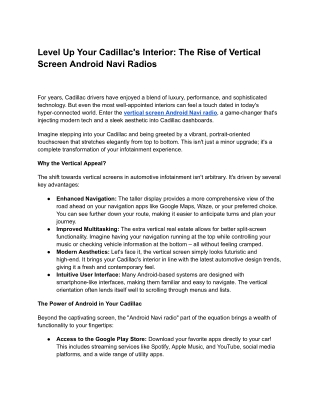 Level Up Your Cadillac's Interior_ The Rise of Vertical Screen Android Navi Radios