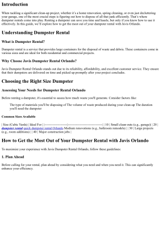 How to Get the Most out of Your Dumpster Rental with Javis Orlando