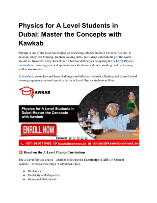 Physics for A Level Students in Dubai Master the Concepts with Kawkab