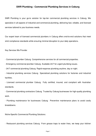 swr plumbing commercial plumbing services