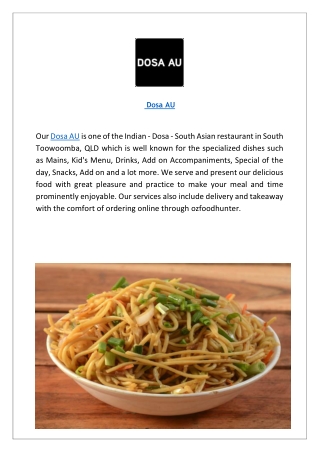 Dosa AU Restaurant Menu in South Toowoomba | Order Online