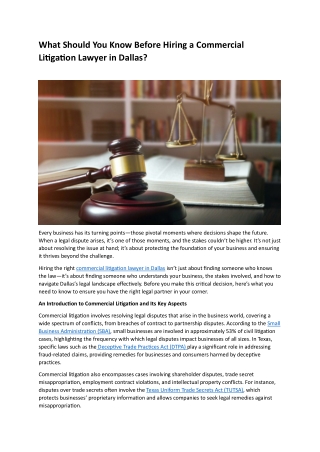 What Should You Know Before Hiring a Commercial Litigation Lawyer in Dallas