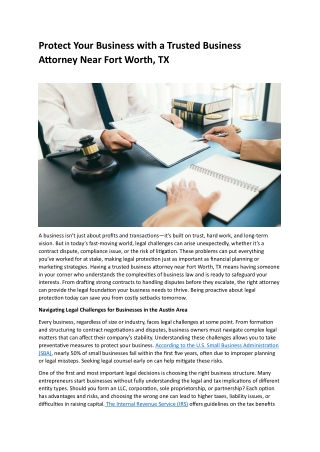 Protect Your Business with a Trusted Business Attorney Near Fort Worth, TX