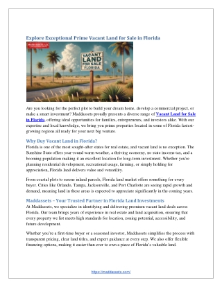 Explore Exceptional Prime Vacant Land for Sale in Florida