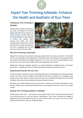 Expert Tree Trimming Adelaide - Enhance the Health and Aesthetic of Your Trees
