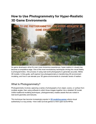 How to Use Photogrammetry for Hyper-Realistic 3D Game Environments