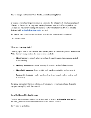 How to Design Instruction That Works Across Learning Styles