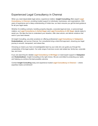 Experienced Legal Consultancy in Chennai