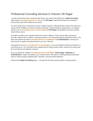 Professional Consulting Services in Chenani, KK Nagar