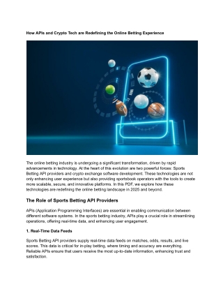 How APIs and Crypto Tech are Redefining the Online Betting Experience