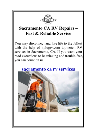 Sacramento CA RV Repairs – Fast & Reliable Service