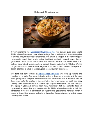 Hyderabadi Biryani near me | Abidi's Virsa-e Deccan
