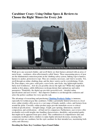 Carabiner Crazy Using Online Specs & Reviews to Choose the Right 'Biners for Every Job