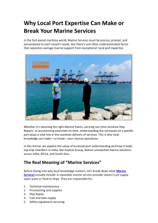Why Local Port Expertise Can Make or Break Your Marine Services
