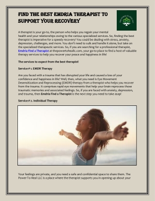 Find the Best Emdria Therapist To Support Your Recovery