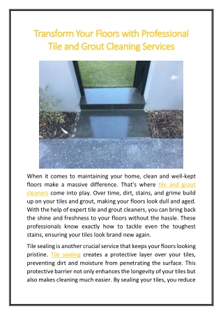 Transform Your Floors with Professional Tile and Grout Cleaning Services