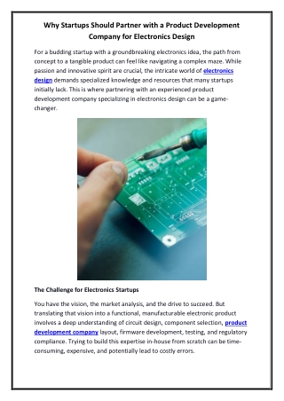 Why Startups Should Partner with a Product Development Company for Electronics Design