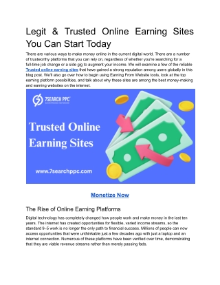 Legit & Trusted Online Earning Sites You Can Start Today