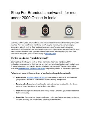 Shop For Branded smartwatch for men under 2000 Online In India