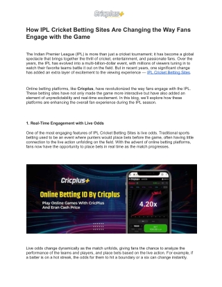How IPL Cricket Betting Sites Are Changing the Way Fans Engage with the Game