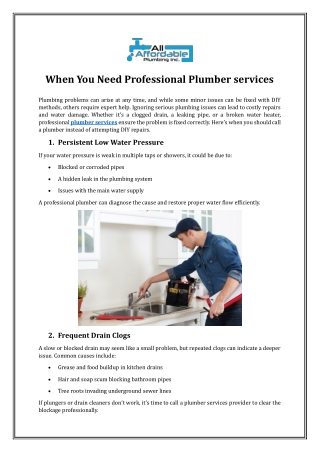 when you need professional plumber services