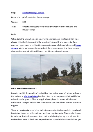 Understanding the Differences Between Pile Foundations and House Stumps