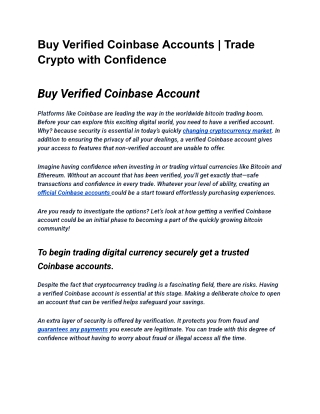 "Your Gateway to Safe Trading: Buy Verified Coinbase Accounts with Confidence!"