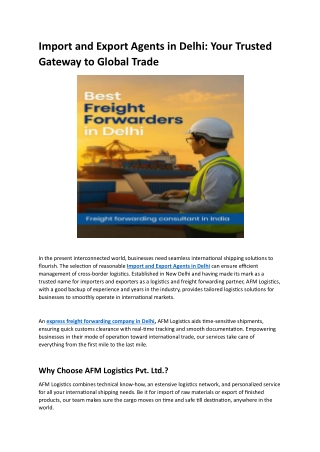 Import and Export Agents in Delhi