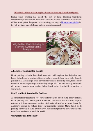 Why Indian Block Printing is a Favorite Among Global Designers