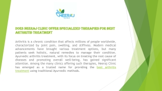 Does Neeraj Clinic Offer Specialized Therapies for Best Arthritis Treatment?