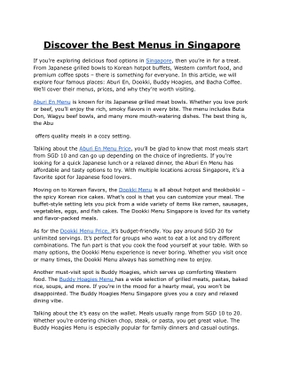 Discover the Best Menus in Singapore