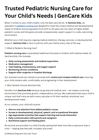 Trusted Pediatric Nursing Care for Your Child’s Needs | GenCare Kids