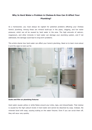 Why Is Hard Water a Problem in Chelsea & How Can It Affect Your Plumbing