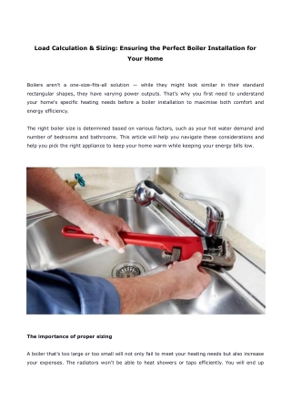 Load Calculation & Sizing Ensuring the Perfect Boiler Installation for Your Home
