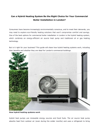 Can a Hybrid Heating System Be the Right Choice for Your Commercial Boiler Installation in London