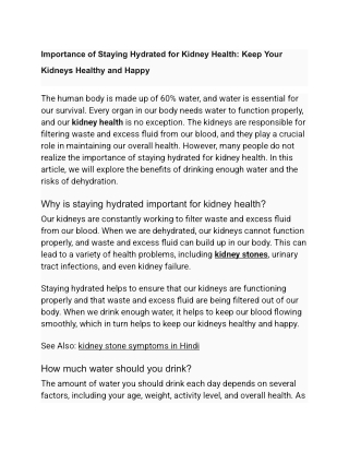 importance of staying hydrated for kidney health