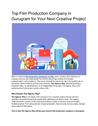 Top Film Production Company in Gurugram for Your Next Creative Project