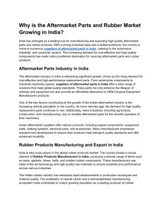 Why is the Aftermarket Parts and Rubber Market Growing in India