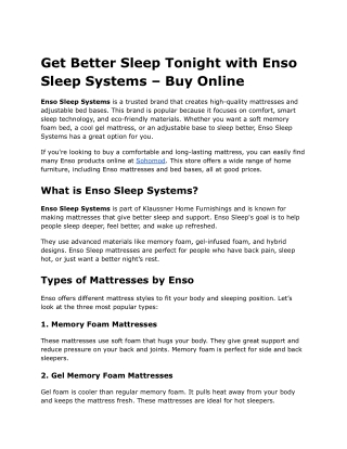 get better sleep tonight with enso sleep systems