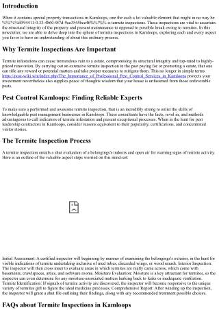 Termite Inspections for Real Estate Transactions in Kamloops: What You Need to K